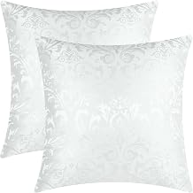 CaliTime Pack of 2 Throw Pillow Covers Cases for Couch Sofa Home Decoration Vintage Damask Floral Shining & Dull Contrast 16 X 16 Inches White