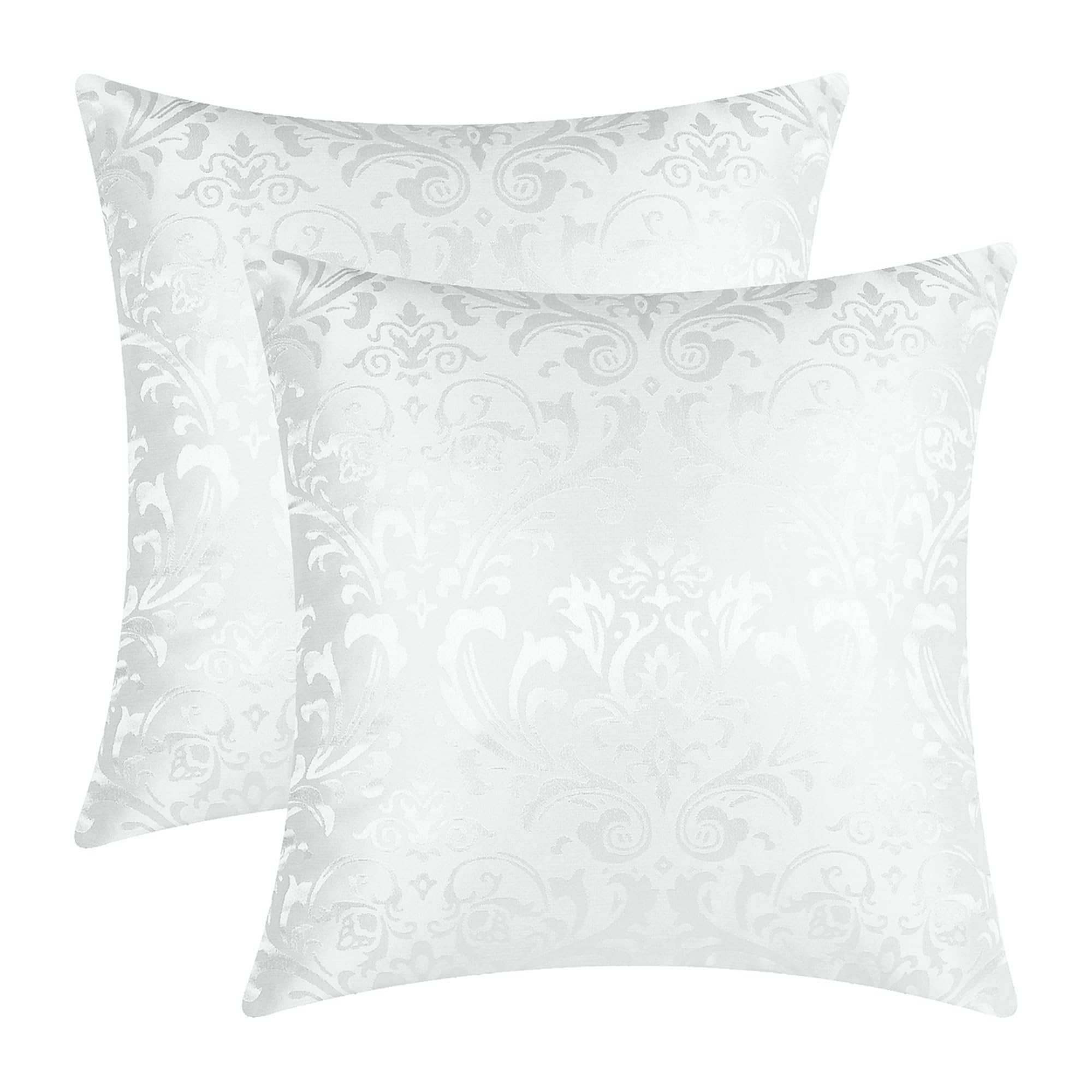 CaliTime Pack of 2 Throw Pillow Covers Cases for Couch Sofa Home Decoration Vintage Damask Floral Shining & Dull Contrast 18 X 18 Inches White
