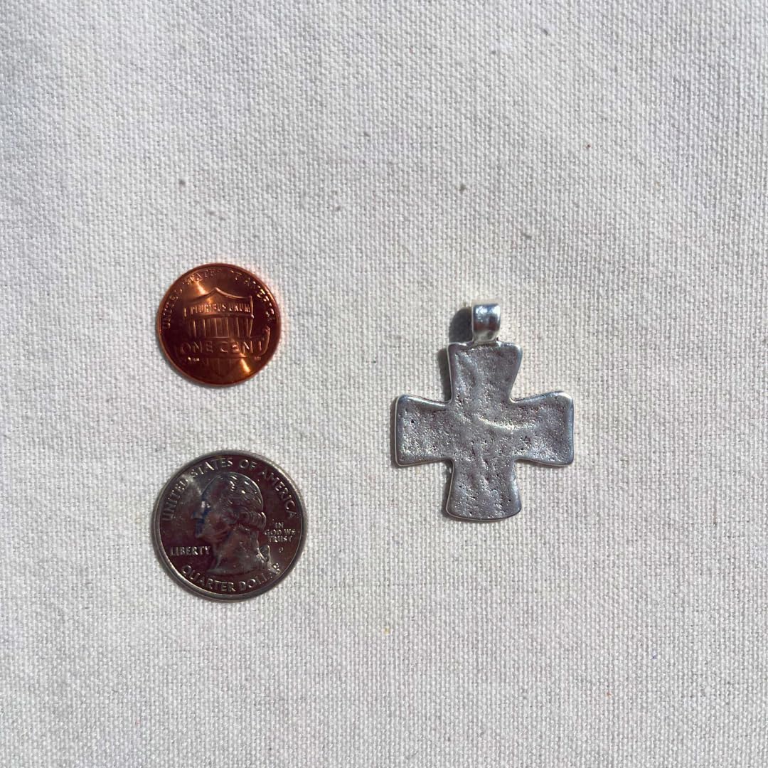 Rustic Silver Flat Cross Necklace - Gold Hammered Men Gift, Mens Gifts, Catholic Women Crosses, Religious Jewelry, Protection Charm, God Faith (Rustic Brown)