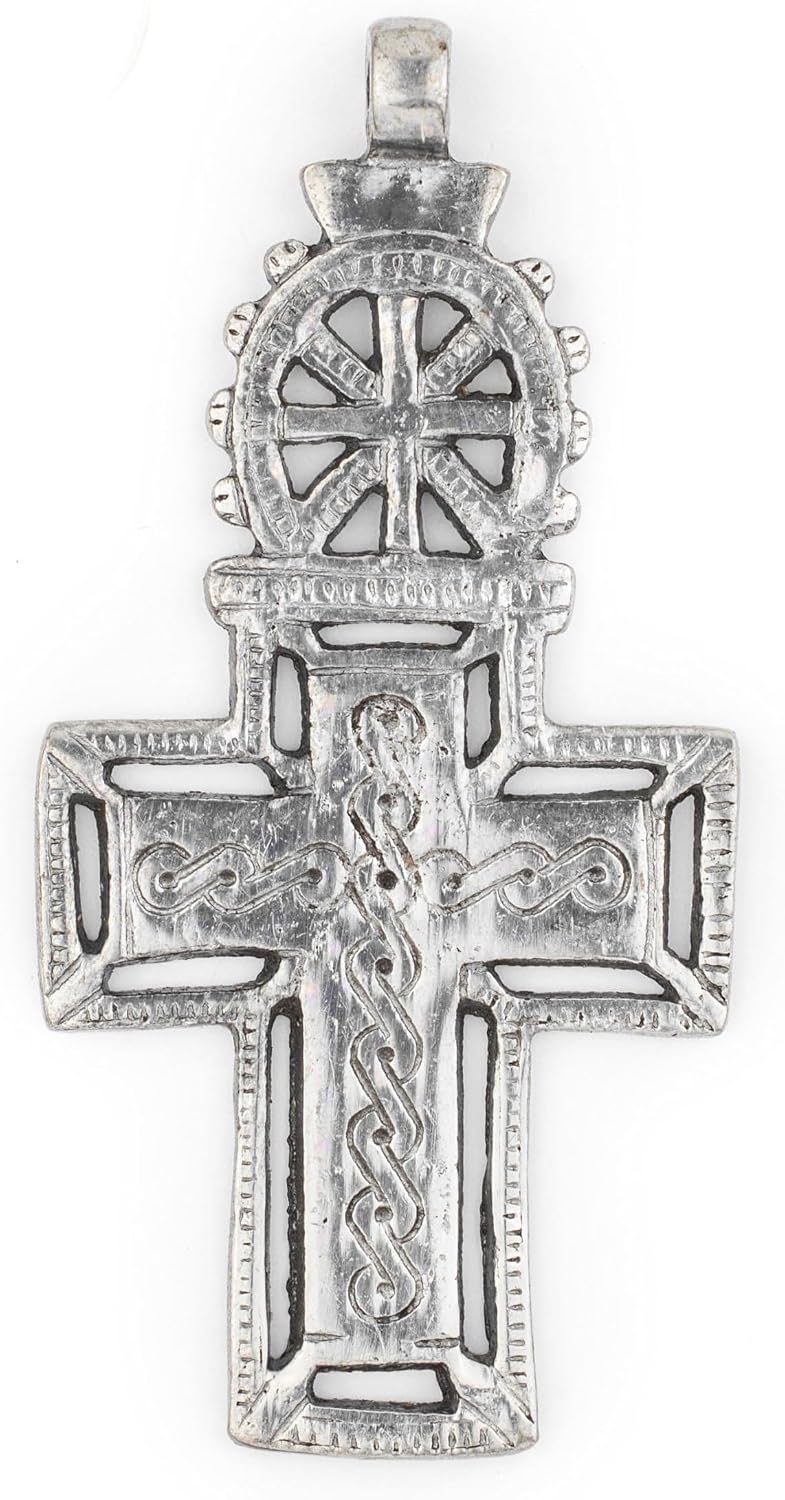 The Bead Chest Silver Ethiopian Coptic Cross Pendant, African Abyssinian Design, Orthodox Christian Pendant for Jewelry