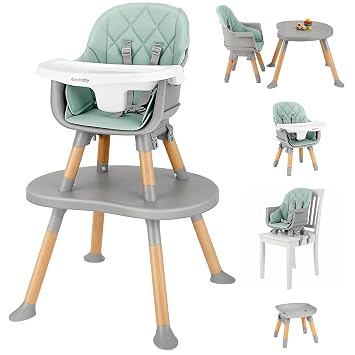 Ezebaby Convertible Baby High Chair with Table & Seat, 8-in-1 Adjustable Toddler Feeding Chair, Multi-Stage Infant to Kid Dining Booster Seat with Safety Harness, Easy to Clean & Sturdy DesignGreen