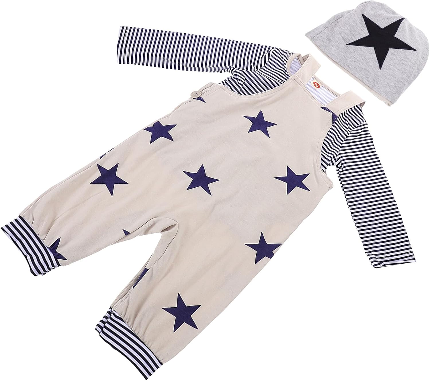 Amosfun Boy Suspender Pants Set Long Sleeve T-shirt and Hat, Breathable Spring Clothes Outfit for Boys, Size 80