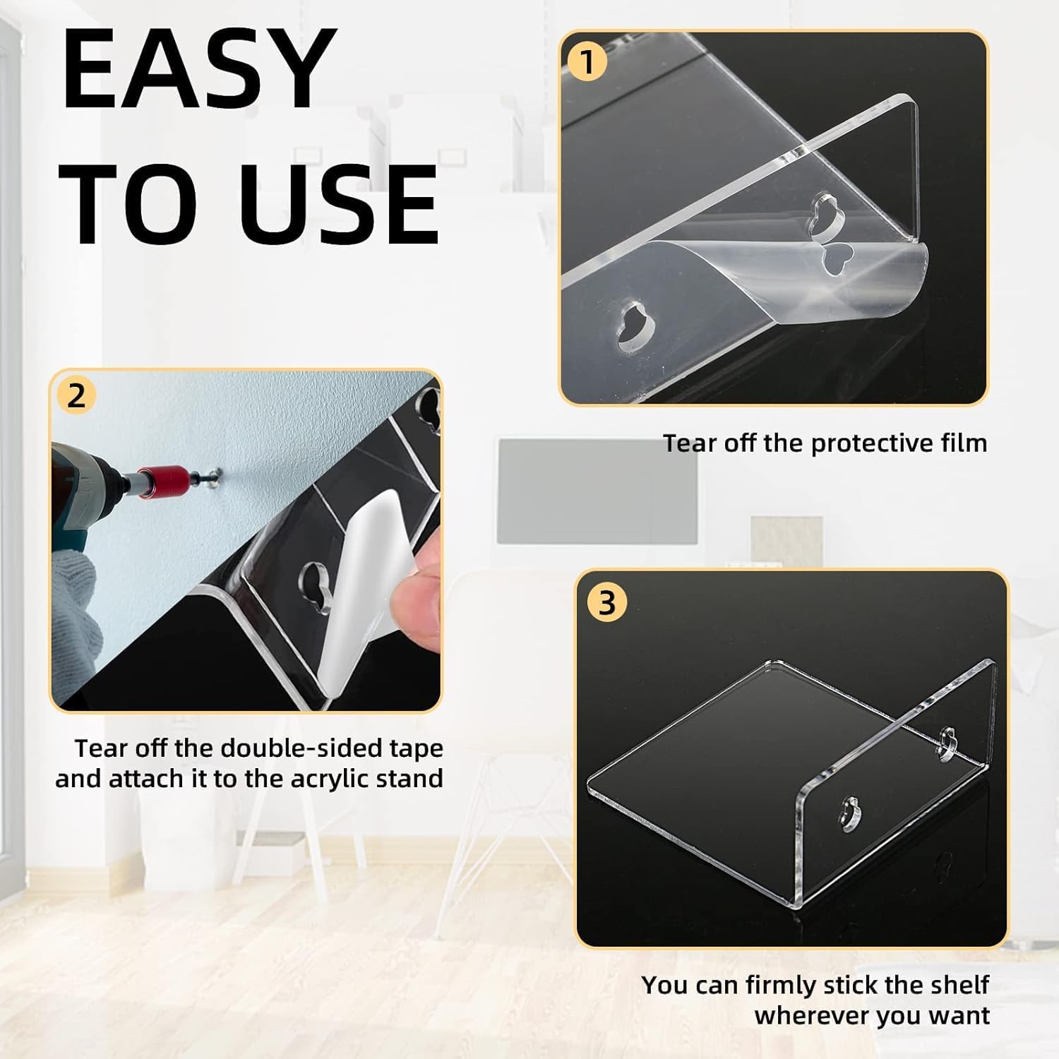 Acrylic Wall Shelves for Storage,Floating Shelf,Acrylic Display Shelves,Ledges for Pop Figures,Plant,Picture Photo for Bedroom Decor Living Room