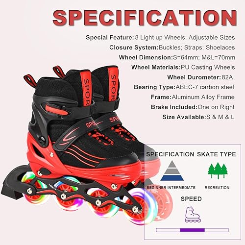 Miniatura 5 de Patines en línea ajustables para niños, niñas y niños, color morado y negro, todas las ruedas iluminan patines para niños principiantes al aire