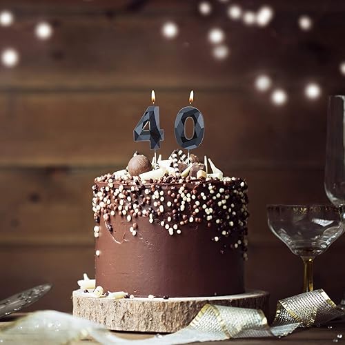 Miniatura 40 de Nuanchu Velas de cumpleaños número 21 y 12 con forma de diamante 3D, velas numéricas de feliz cumpleaños 21 para decoración de boda, fiesta Dorado