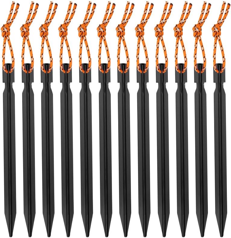 Terra Hiker Tent Pegs, Aluminum Alloy Tent Stakes, 18cm Long Lightweight with Pouch, 12 Pieces (Black)