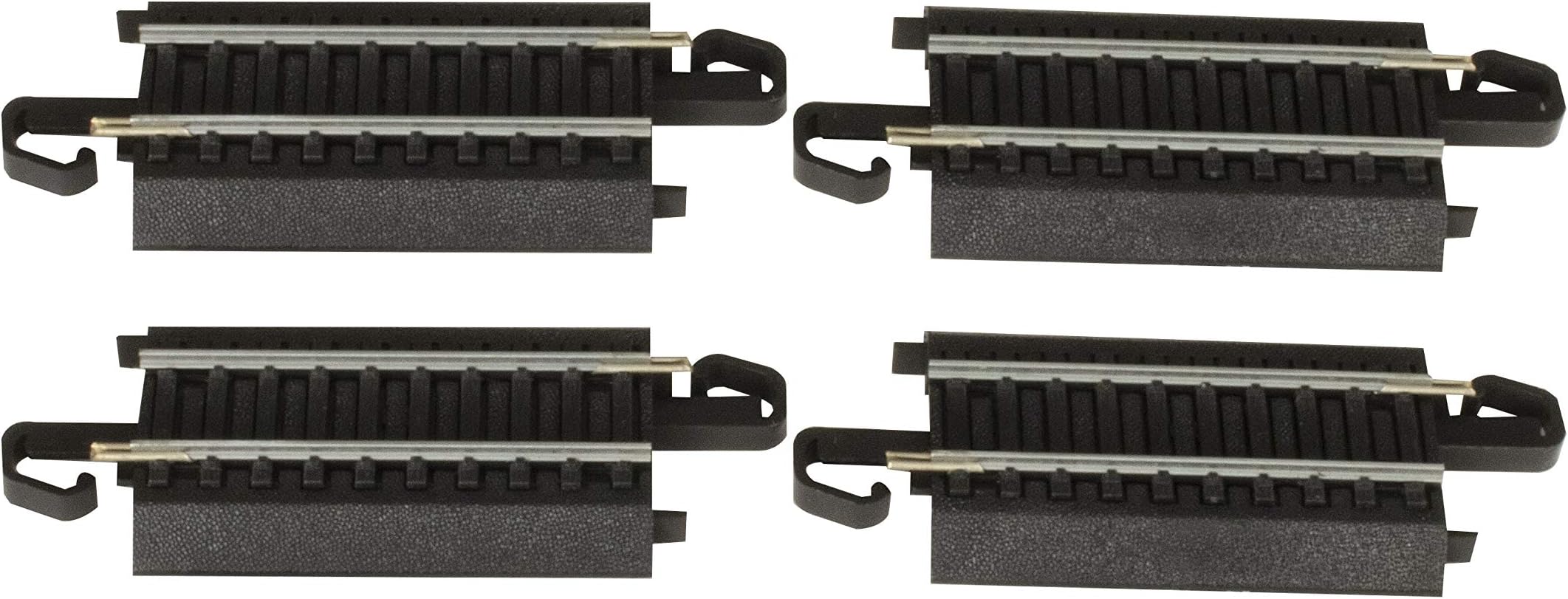 Trains - Snap-Fit E-Z TRACK 3” STRAIGHT TRACK (4/card) - STEEL ALLOY Rail With Black Roadbed - HO Scale