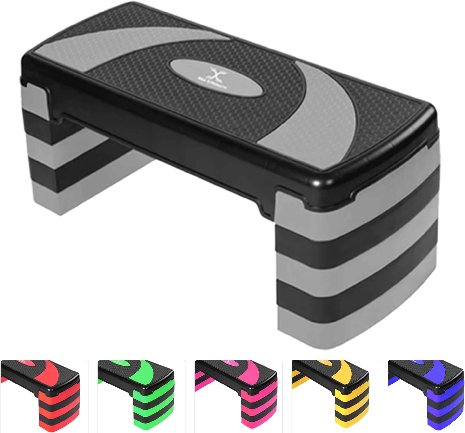 MAXSTRENGTH Fitness Stepper for Exercise Workout 5 Height Level Adjustable 10cm 15cm 20cm 25cm 30cm Non-Slip Step Platform for Aerobic Exercise Aerobic Stepper Yoga Routines Training