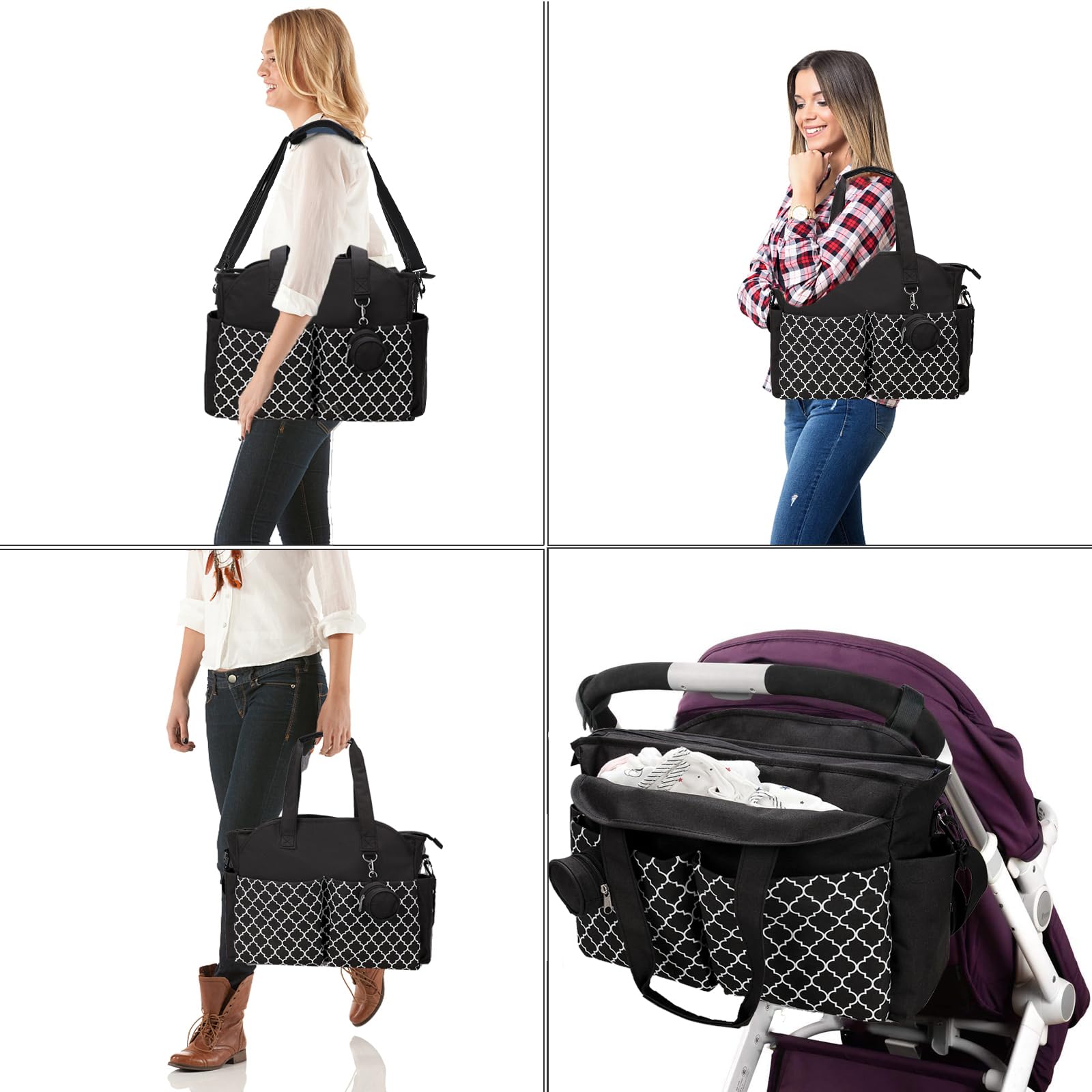 Borsa Fasciatoio 13 tasche Grande Spazio Tracolla Regolabile Viaggi Shopping Multifunzionale Nero