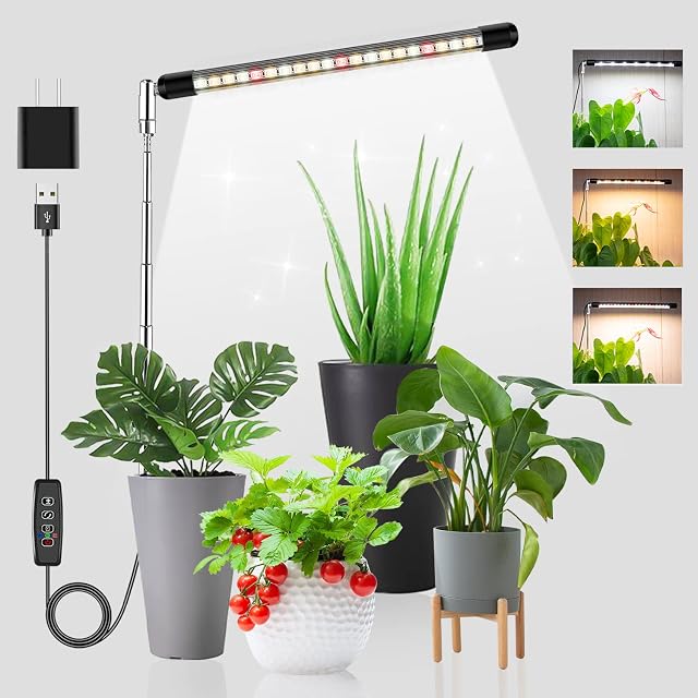 Kullsinss Grow Light for Indoor Plants, LED Plant Grow Lights Full Spectrum with Adjustable Height, 3 Lighting Spectrum, Auto Timer 3/9/12H, 10 Dimming Level, Ideal Plant Grow Lamp for Small Plants