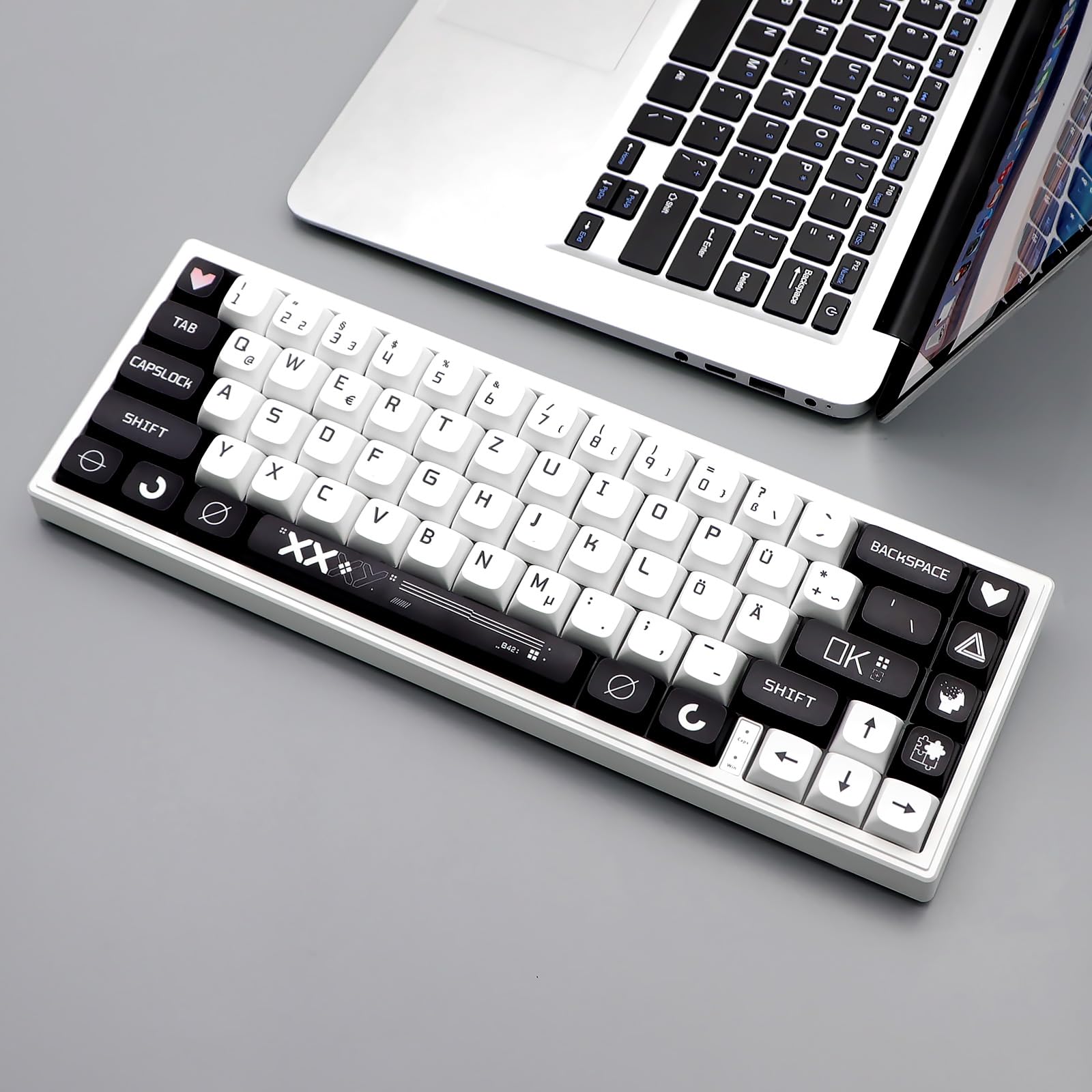 JSJT Teclas alemanas XDA perfil negro y blanco tapa 129 teclas Tema Tema Keycap PBT teclas teclas para ANSI/ISO Layout Cherry MX Switch Teclado mecánico