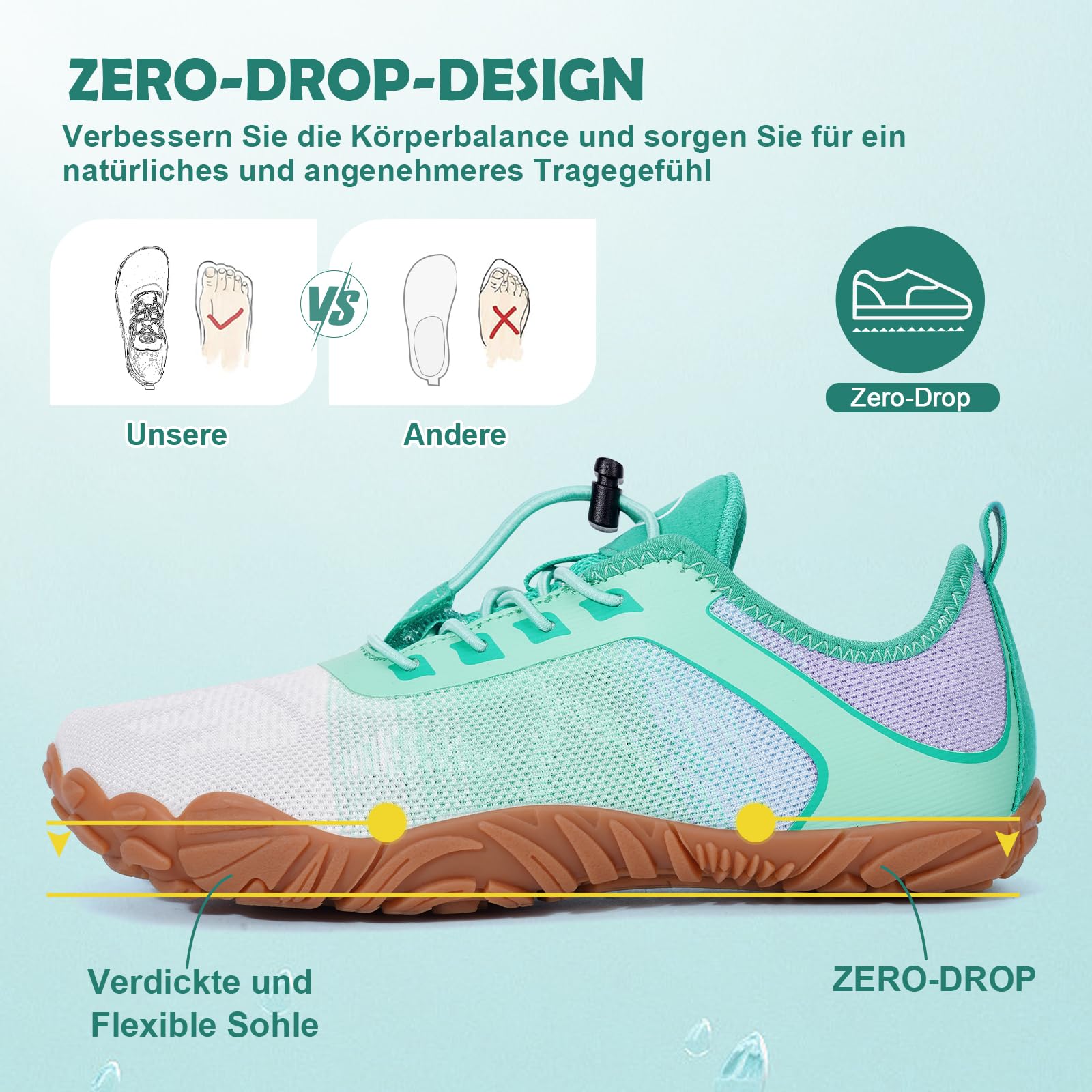 Barfußschuhe Damen Herren Traillaufschuhe mit Breite Zehenbox und Zero-Drop Sohlen Leicht Atmungsaktiv Barfuss Schuhe Komfort rutschfest Zehenschuhe Sportschuhe Fitnessschuhe