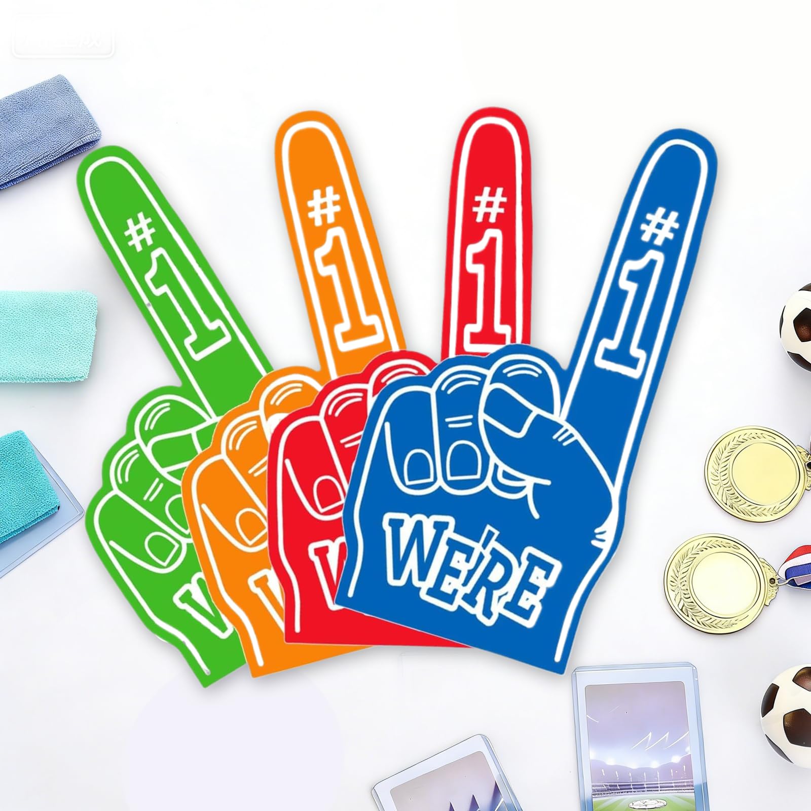 FunnAura 4 Pcs Gladiators Foam Finger, 4 Color Number 1 Giant Foam Hand for Sports Fan Accessories Party Props - Image 2