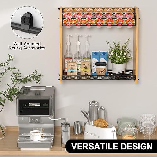 Vista 7 de Organizador de cápsulas de café K para accesorios de barra de café, soportes para tazas K para encimera, soporte de tazas K de gran capacidad, Bambú