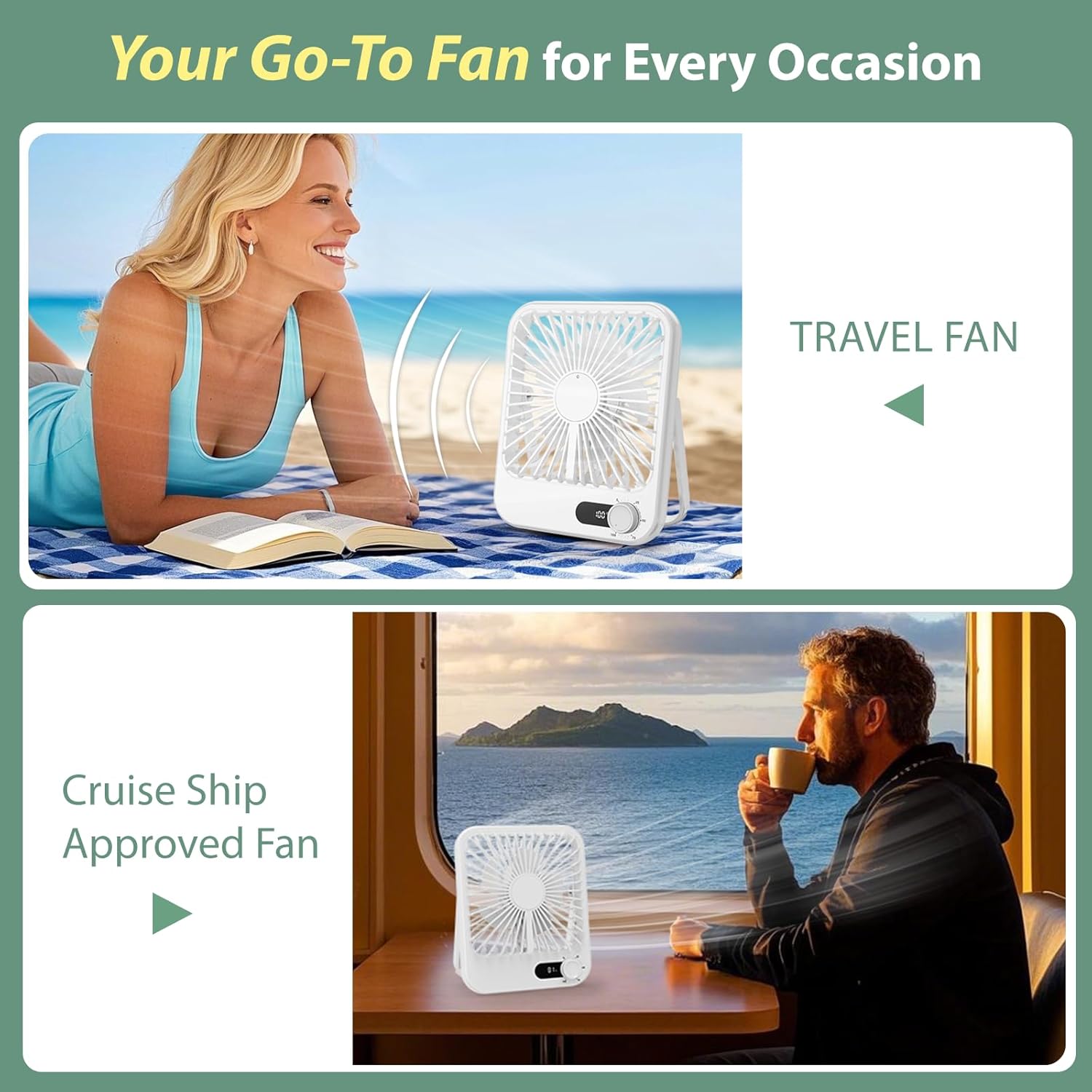 Portable Fan for Travel, Cruise Must Haves for Cruise Approved Rechargeable with 100 Speed Wind Adjustable, Portable Carbin Cruise Fan Magnetic for Cruise Ship Essentials 2026(2 Pack)