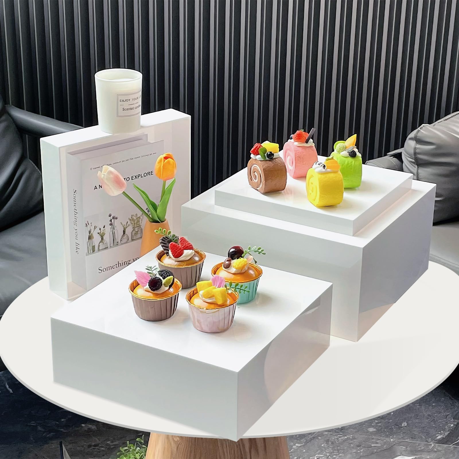 Rehausseurs de Buffet, 4pcs Élévateurs de Buffet en Acrylique, Présentoirs à Dessert Rehausseurs, Support Cubique pour Cupcakes, Bonbons, Brunch, Bjets Collection, Bijoux, Mariageset Fêtes