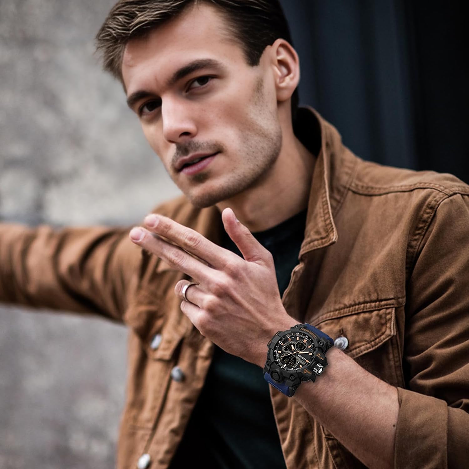 FANMIS Men's Solar Powered Casual Quartz Wrist Watch Analog Digital Multifunctional Black Sports Watch - Image 3