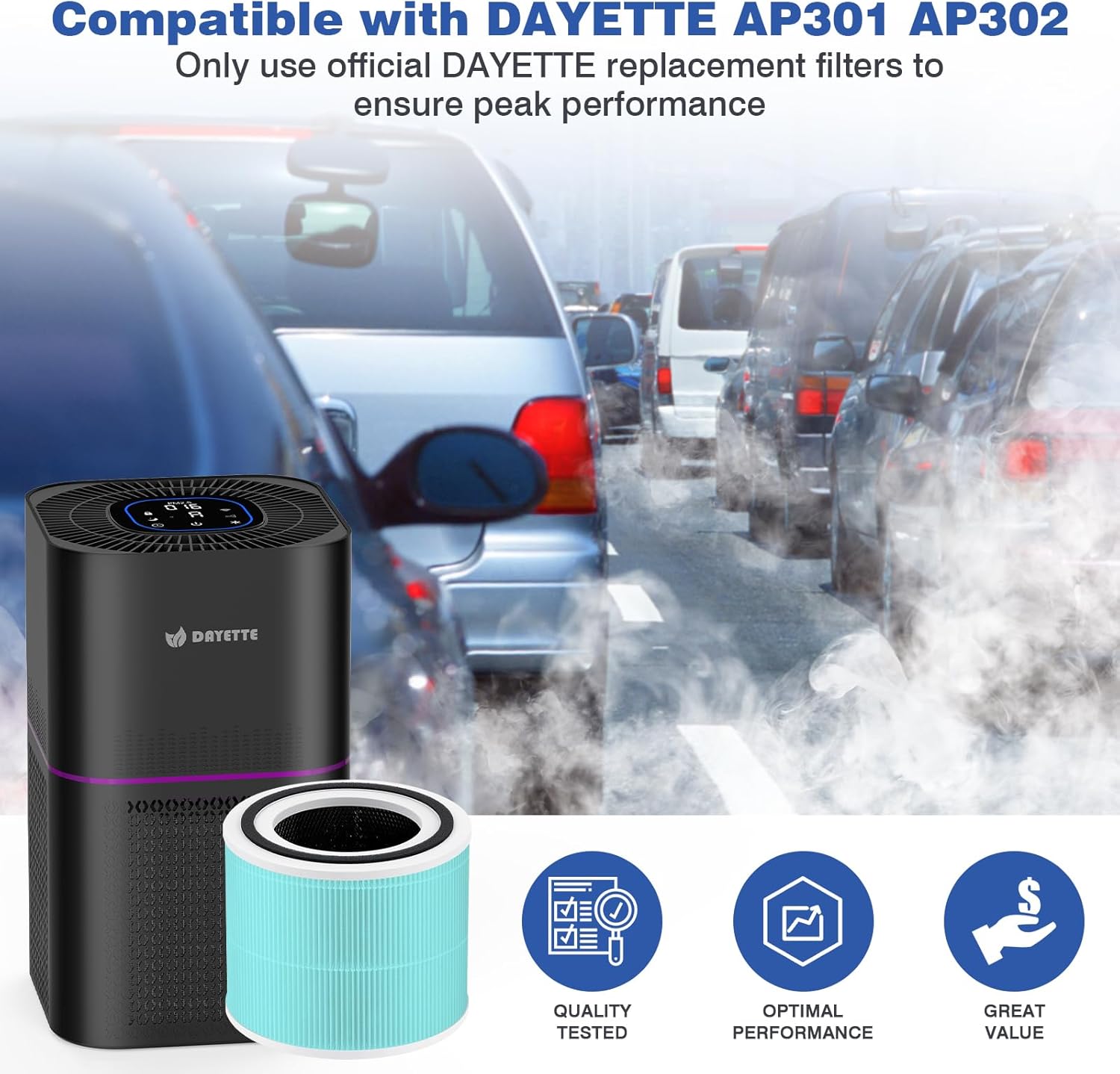 DAYETTE AP301/AP302 Replacement H14 HEPA Air Purifier Filter,Designed for Toxin Absorber, Activated Carbon