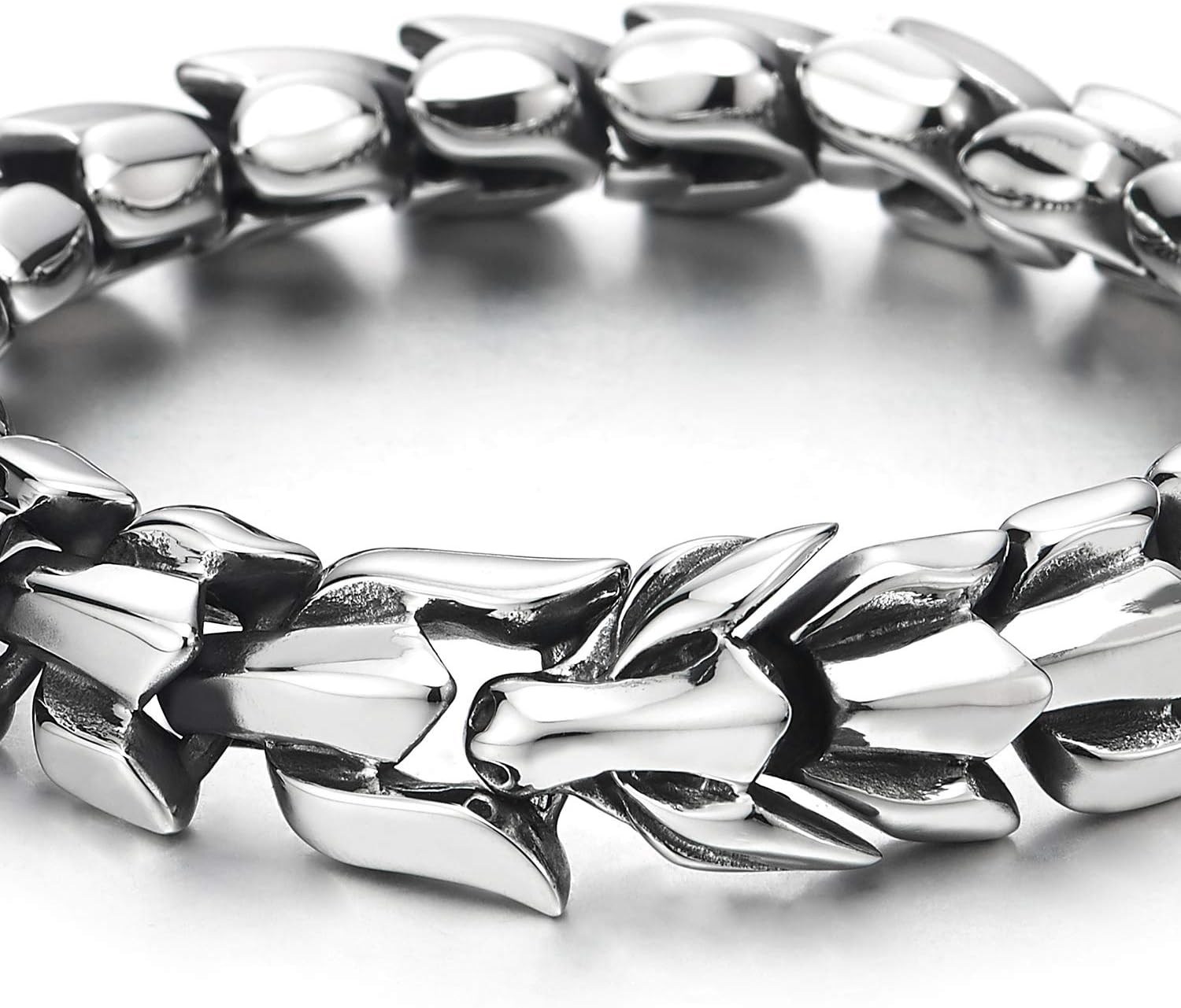 Biker Punk Rock Vintage Stainless Steel Link of Dragon Scale Bangle Bracelet for Men, Polished