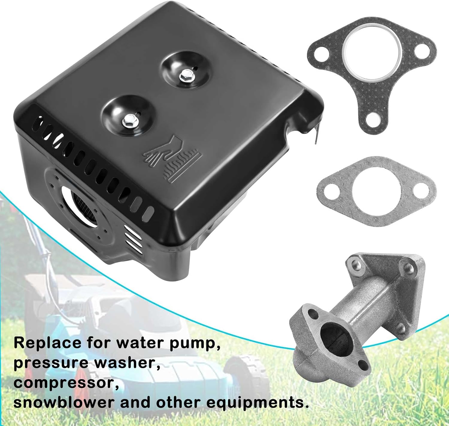Muffler Exhaust Assembly Fits GX240 GX270 8HP 9HP Engine Motor Predator 301cc 270cc, Muffler Engine Parts for water pump, pressure washer,compressor, snowblower, No nuts