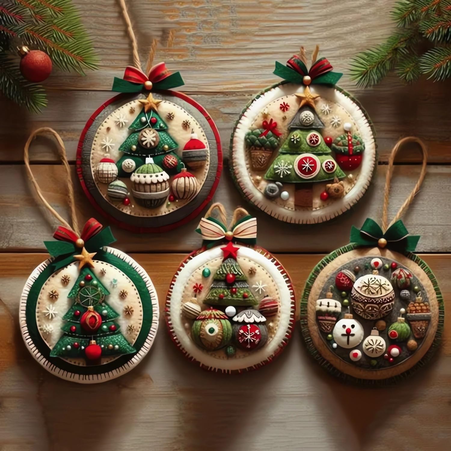 DIY Christmas Felt Patch Kit, Felt Christmas Ornaments, Craft Set with Pre-Cut Felts Sheets, Holiday Craft Kit for Family Fun, Beginner-Friendly, Handmade Xmas Decorations for Tree & Home (#A)