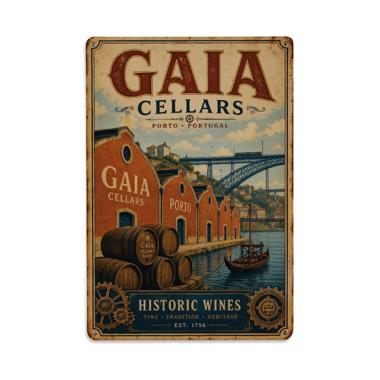 Huiyhb 8X12inch(20X30cm) Vintage Travel Gaia Cellars Riverside Warehouses Portugal Metal Tin Sign