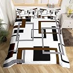 Erosebridal Geometric Duvet Cover for Adult,Vintage Black and Grey Brown Bedding Set Queen,Modern Farmhouse Comforter Cover Home Room Decor,Grid Pattern Bed Sets with 2 Pillow Shams All Season