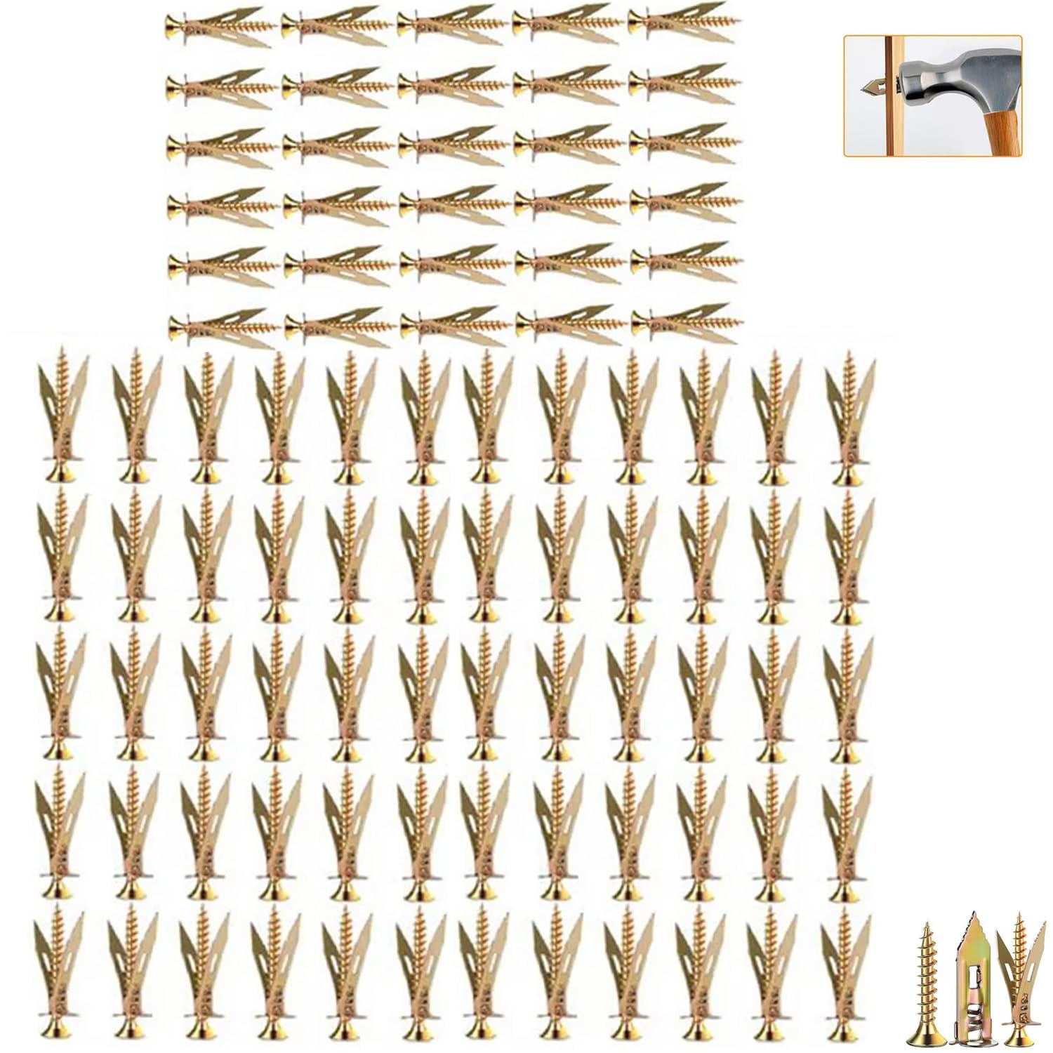 Self-Drilling Drywall Anchors with Screws,Heavy-Duty Expansion Anchors Kit for Hollow Walls,No Pre-Drilling Needed for Gypsum & Hollow Brick (90Set)