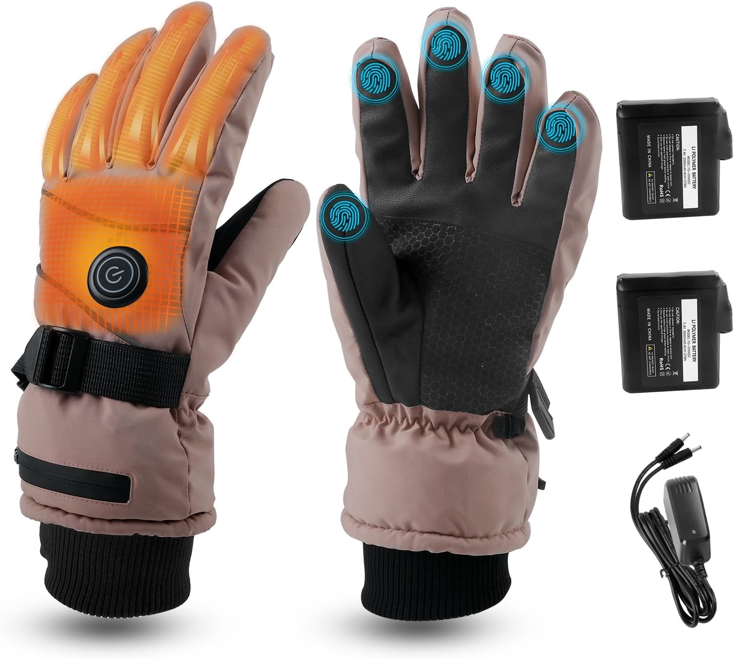 Heated Warm Gloves, 5000mAh Rechargeable Fast Heating for Men Women Waterproof Non-Slip Palm Three Temperature Settings, Touchscreen Compatible Hand Warmer for Cycling Riding Fishing SKi Snow