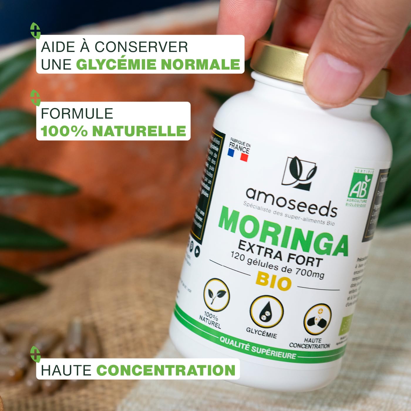 Moringa Oleifera BIO | Extra Fort | 100% Naturel et Pur | 120 gélules vegan de 700mg | Qualité Supérieure