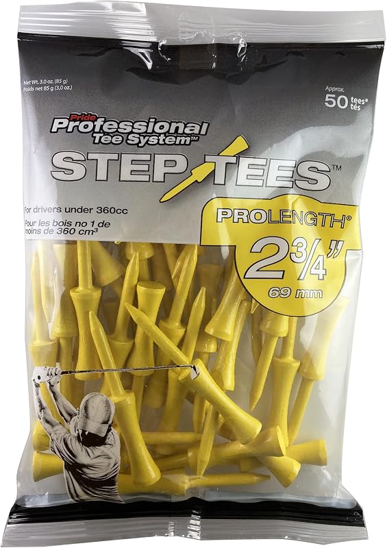 PTS Step Tees | 50 Count, 2-3/4 Inch | Wood Golf Tees with Depth Control for Height Consistency
