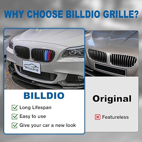 Miniatura 53 de Rejilla frontal F10 para riñón con doble listón, color negro brillante, compatible con BMW Serie 5 2010-2017, F10, F11, F18, Sedan 520i, 528i, 535d