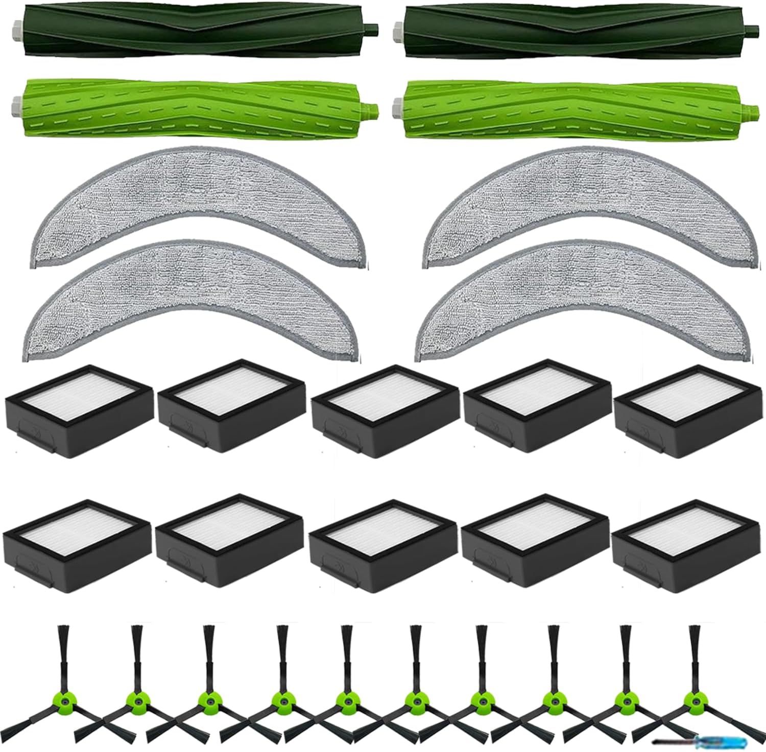 - 2 Set of Roller Brush & 10 Filters & 4 Mop Pads & 10 Side Brushes Replacement Parts Accessories Compatible with iRobot Roomba Combo J7+, Combo J9+,Combo 10 MAX Robot Vacuum Cleaner