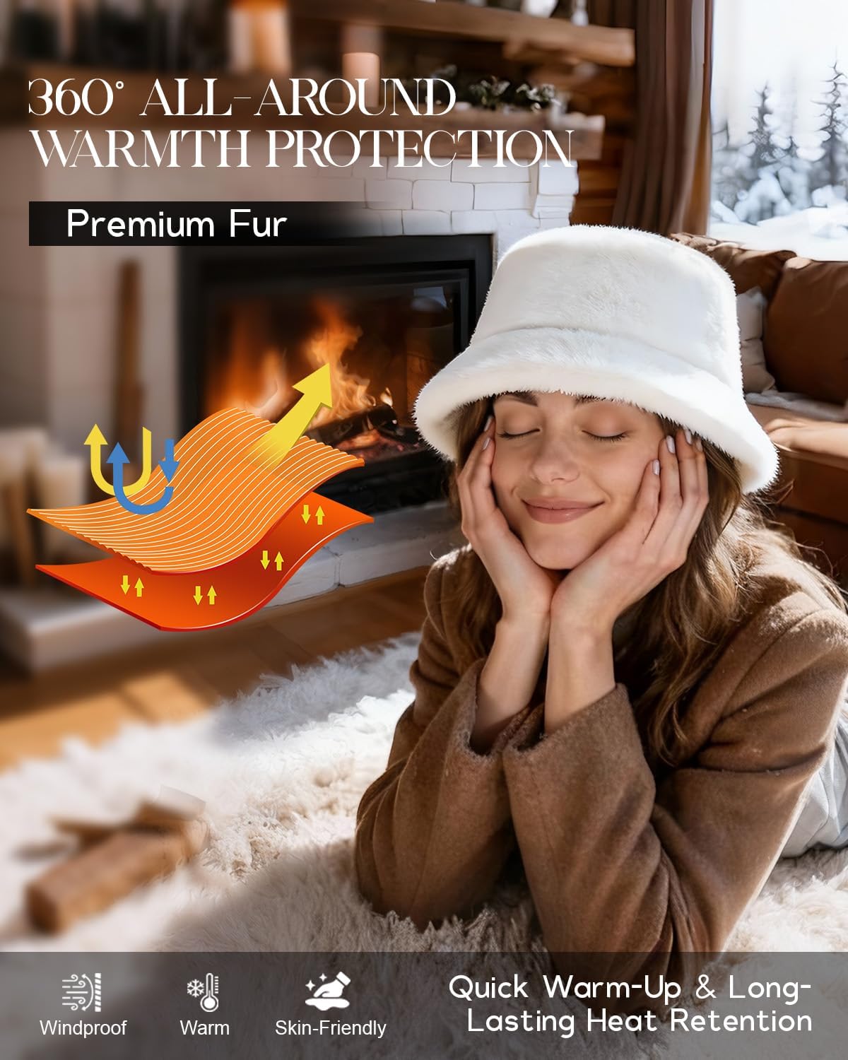 Century Star Fuzzy Bucket Hat for Women Winter Warm Furry Fur Fluffy Fisherman Cap Men Faux Fur Soft Cute Bucket Hat - Image 2