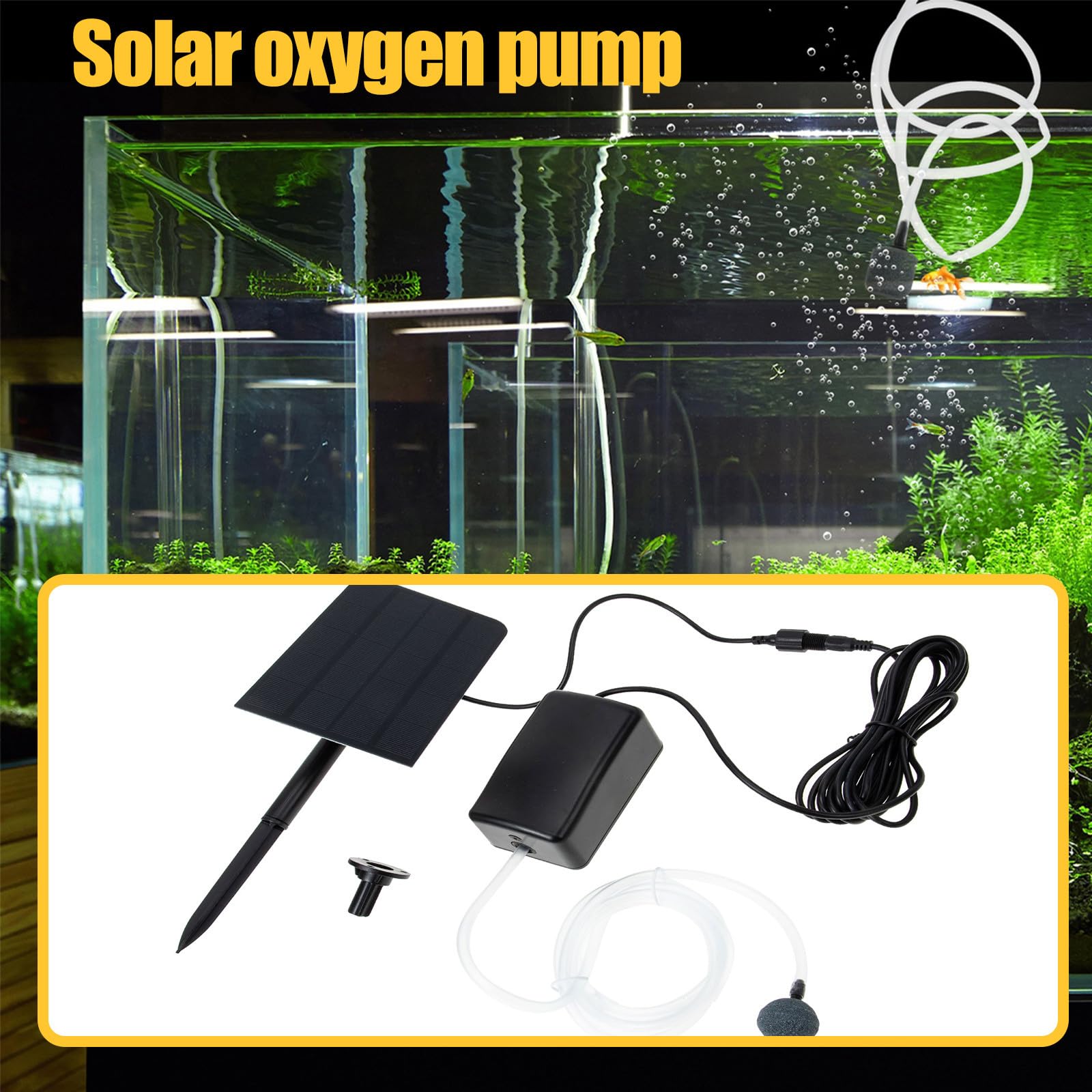 VALICLUD Solarbetriebene Sauerstoffpumpe für Teich Aquarium Tragbare Luftpumpe Kompakt und Langlebig Sauerstoffbelüfter für Fische und Gartenteiche