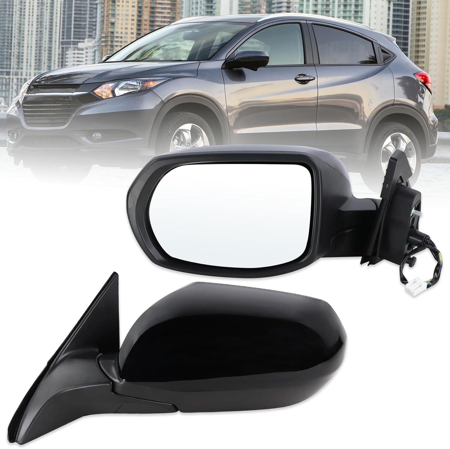 Left Driver Side Mirror Compatible With 2016 2017 2018 2019 2020 2021 2022 Honda HRV HR-V With Power Glass Manual Folding Black Replace#76258T7WA72(3Pins)