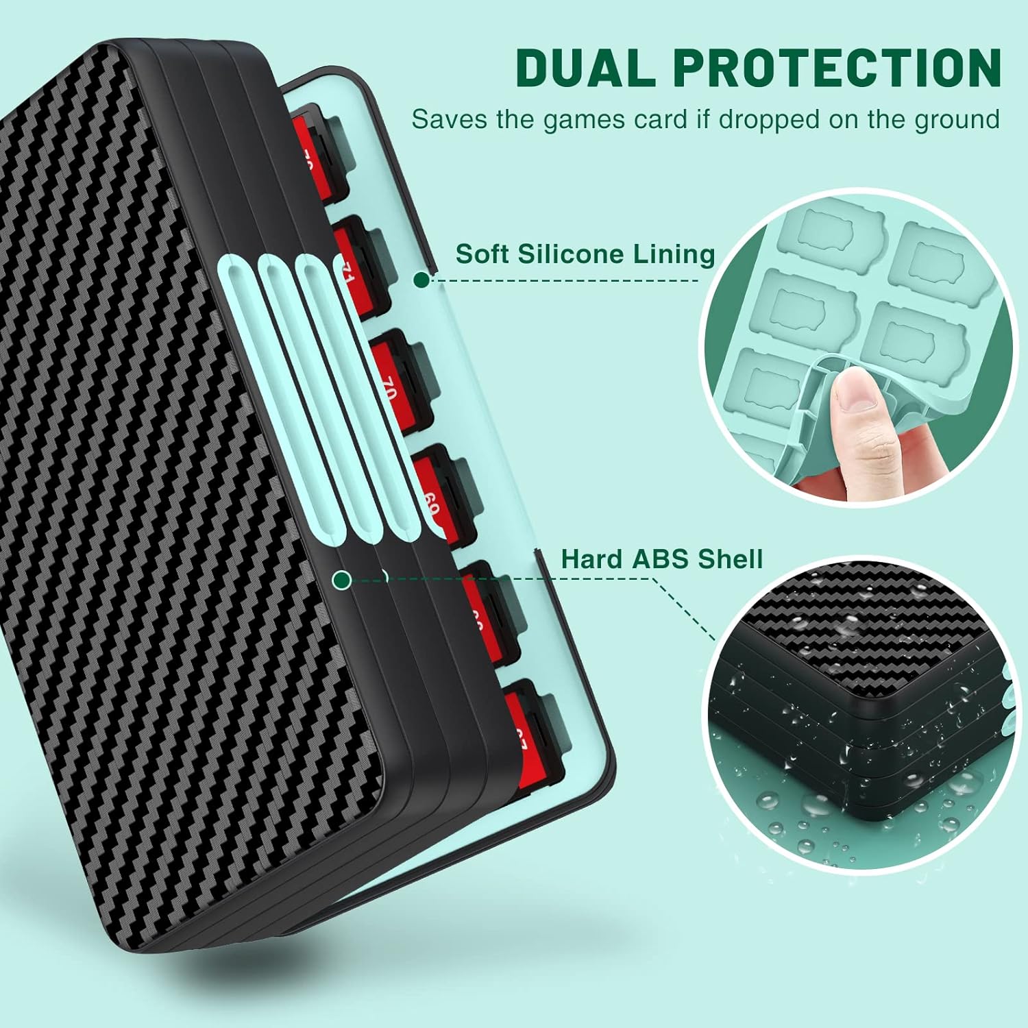 CYKOARMOR Game Card Case Holder for Nitendo Switch/Switch 2(2025) - Hard Shell Portable Cartridge Case with 96 Game Slots & 24 Micro SD Card Slots, Protective Organizer Traveler, Blue Black - Image 4