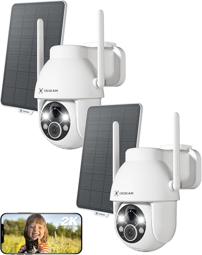 Amazon - COCOCAM 2PCS 2K Camera Surveillance WiFi Exterieure sans Fil sur AI Détection Humaine, Vision Nocturne Couleur, Audio Bidirectionnel, 2.4GHz WiFi, Cloud