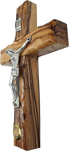 Vista 6 de Zuluf 4.7" Olive Wood Catholic Wall Cross with Crucifix and Holy Land Stone Christian Gift Handmade Israel CRS046