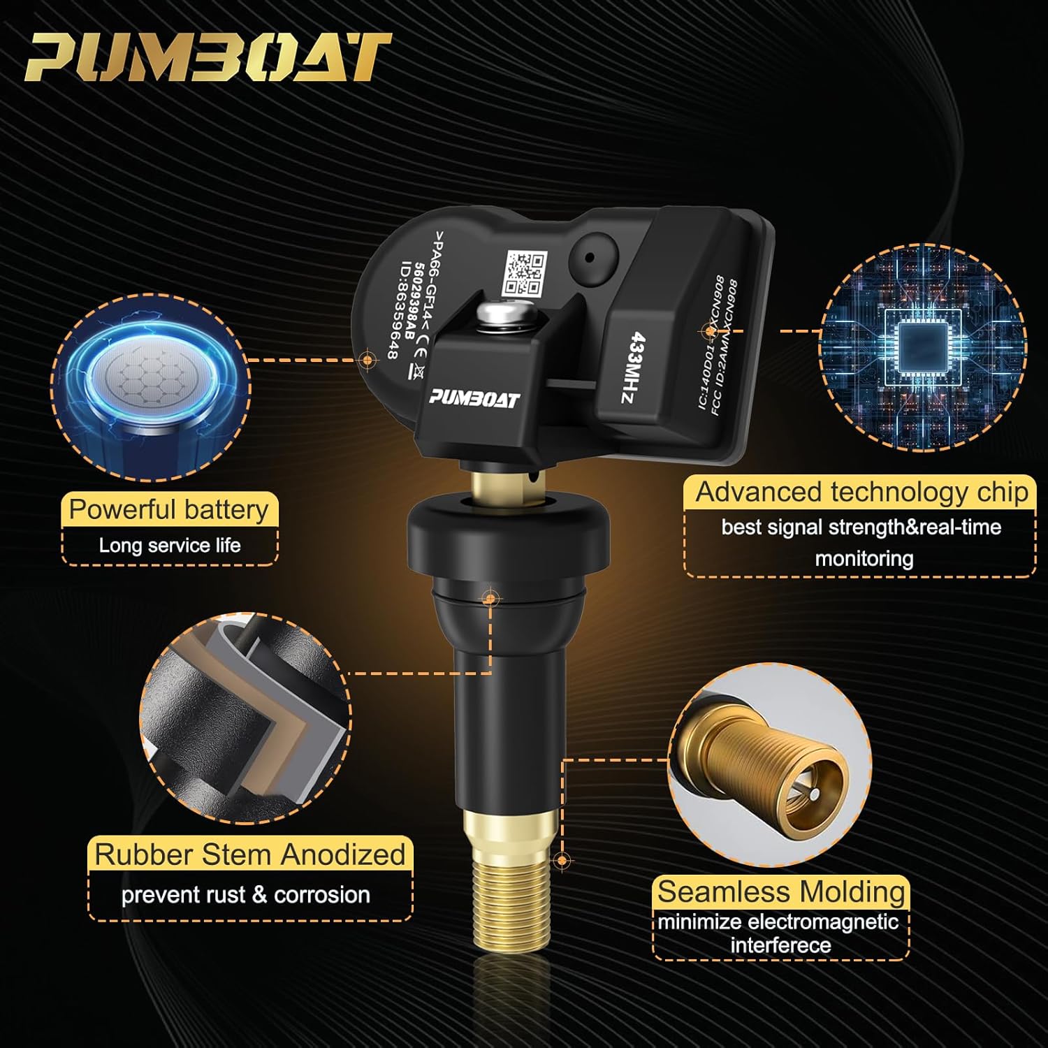 TPMS 433Mhz Pre-Programmed Tire Pressure Sensor,with:➥RAM 1500(2010-2013)➥Jeep Wrangler(2013-2021)|Grand Cherokee(2010-2015)➥Dodge Grand Caravan(11-22) Charger(09-21) OE#56029398AB(Set of 4)