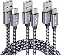 JALIXI 3m+1m+0.3m USB to USB C Cable, Braided USB Type C Lead Fast Charging Nylon for iPhone 16/15, Samsung Galaxy S25 S24 S23 A55 A16 A15, Pixel, Mixed Length, 3 Pack, Gris