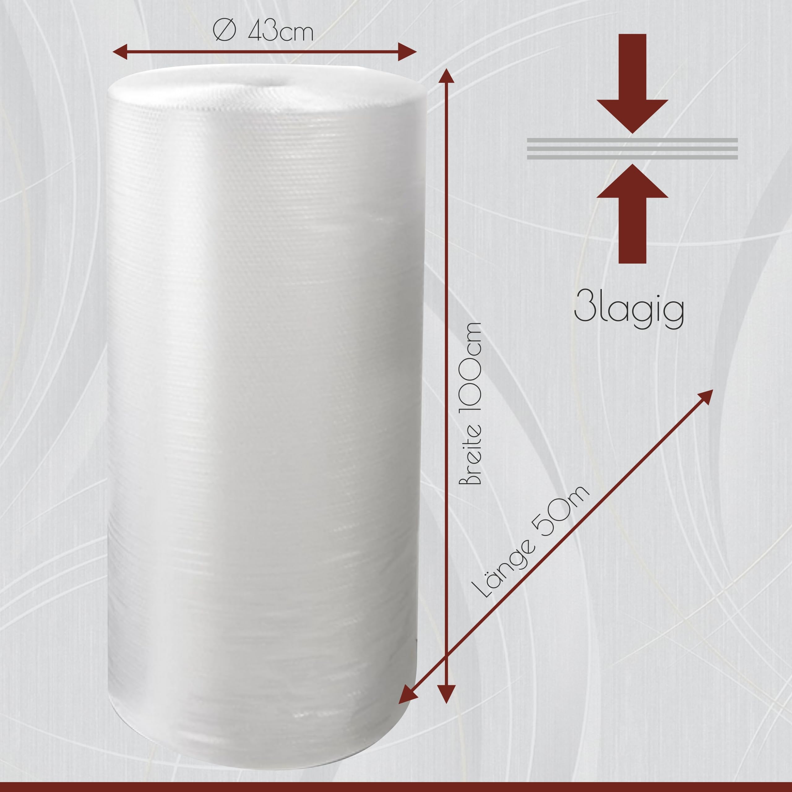 Luftpolsterfolie 3 lagig, Verpackungsfolie 3-lagig, Luftpolster Rolle Blisterfolie Noppenfolie Polsterfolie Umzug 1m Knallfolie Polstermaterial Transparent (100cm x 50m)