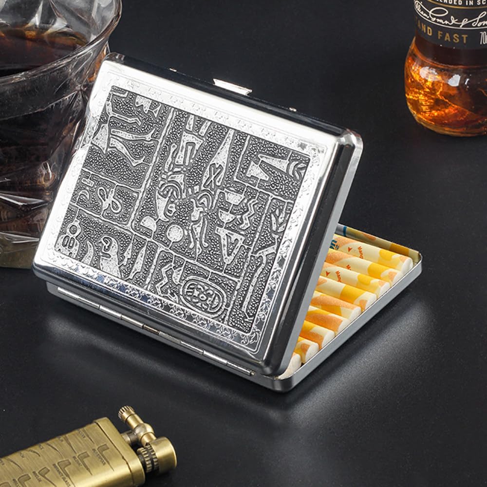 Simple Metal Cigarette Case, Can Hold 20 Ordinary Thick Cigarettes, Leather Grain Design, Open Pocket Clip, 4 Styles, Pressure-Resistant and Portable, Unisex, Suitable for Smokers,C
