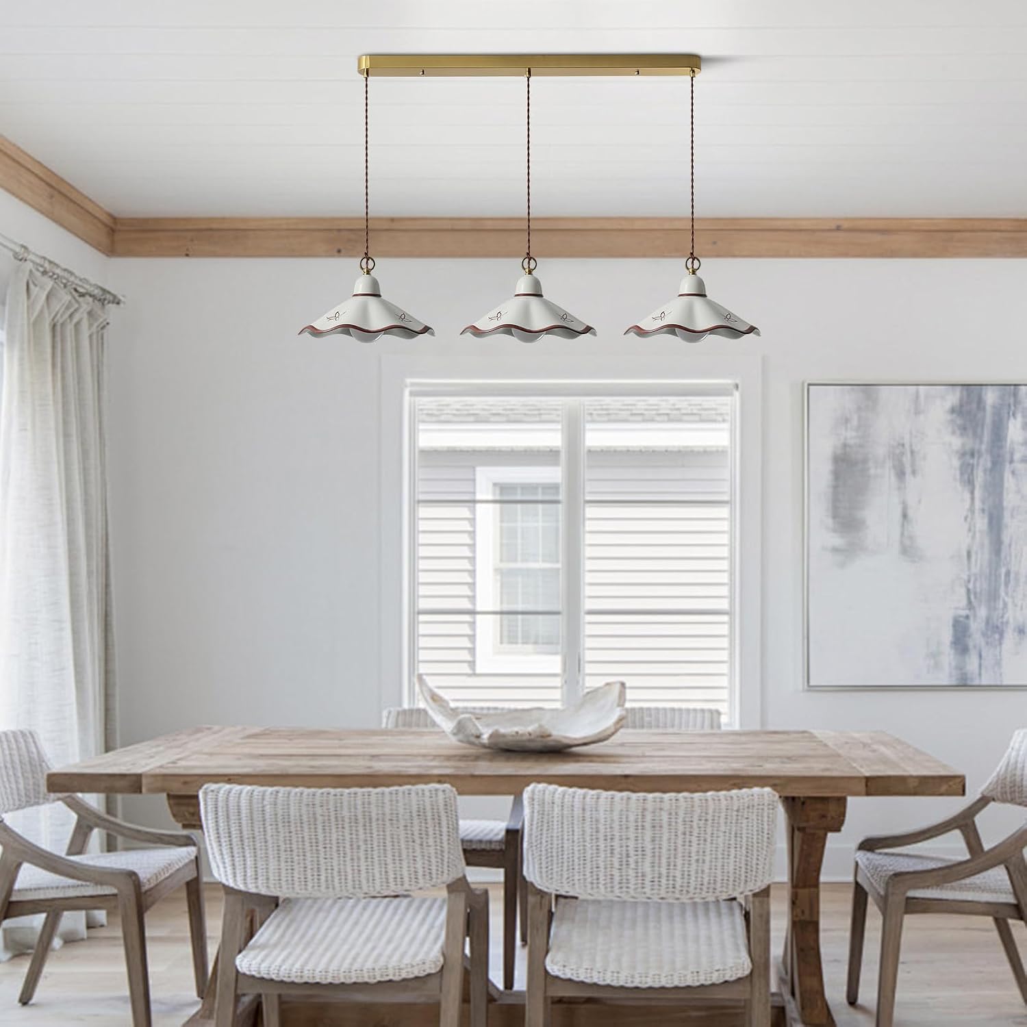 KCO Lighting 3 Light Linear Pendant Lights Kitchen Island White Glass Schoolhouse Pendant Light Linear Gold Brass Chandelier Mid Century Modern Dining Room Light Fixtures Over Table