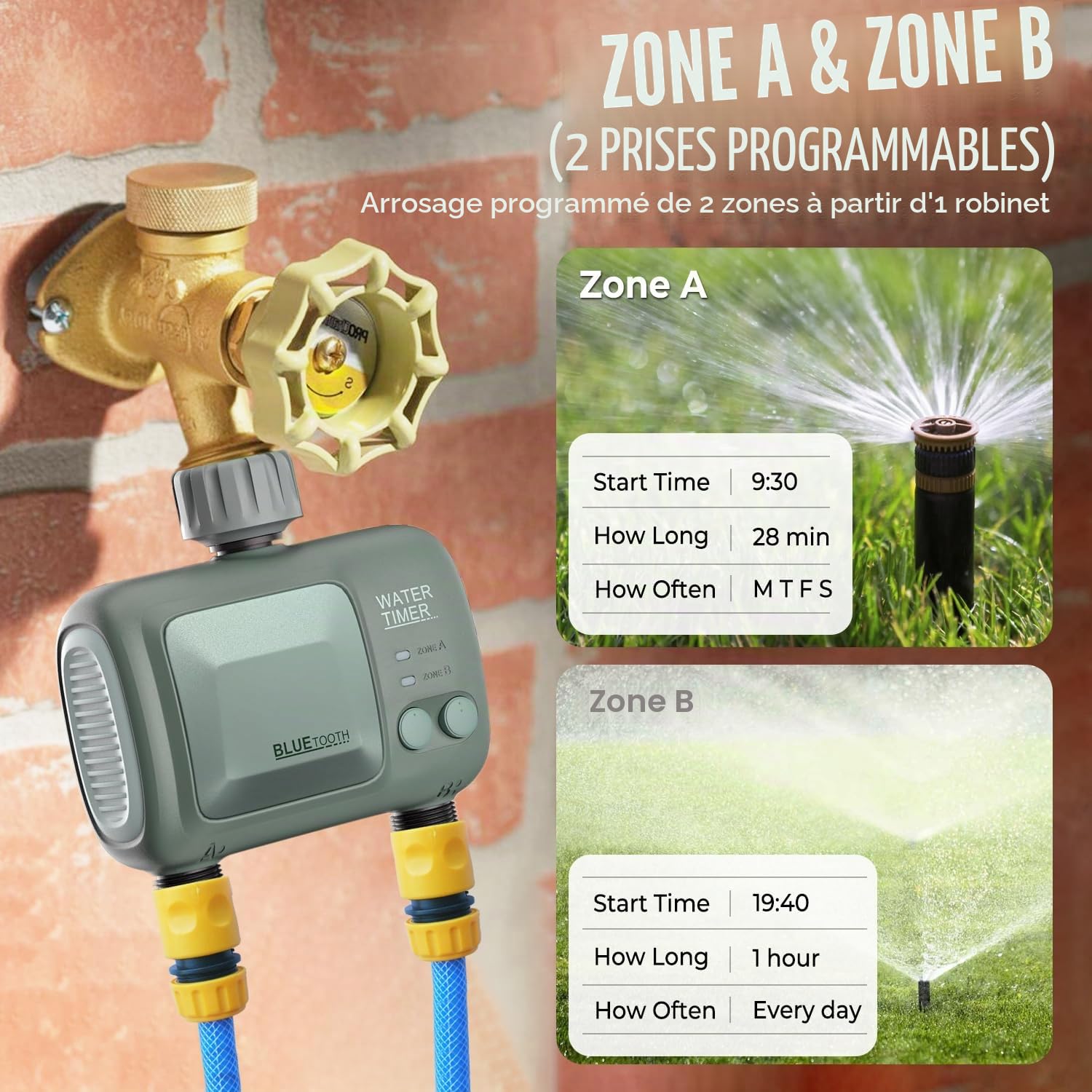Programmateur Arrosage WiFi 2 Voies, Johgee arrosage Automatique pour Jardin, Arrosage Intelligent avec Contrôle APP et La Météo Connecté, minuterie d'irrigation programmable et Arrosage à Distance