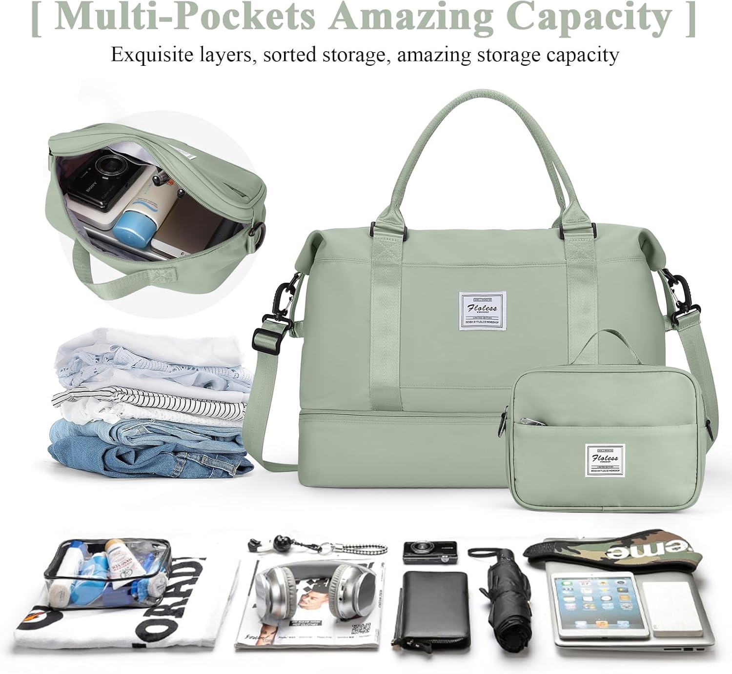 Travel Duffel Bag with Shoes Compartment, Carry on Overnight Weekender Bags for Women, For Spirit Airlines 18x14x8 Personal Item Bag - Image 2