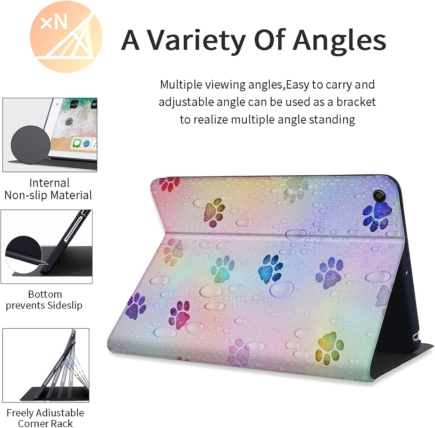 Compatible with All-New Kindle Fire HD 8 Tablet 2020 Release (10th Generation),Fire HD 8 Plus Protective Case with PU Leather Auto Wake/Sleep,Colorful Footprint