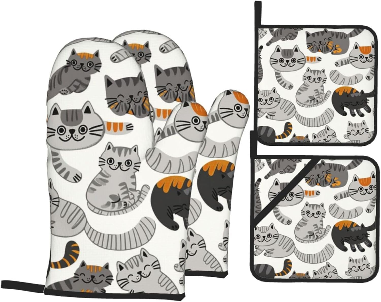 Manatee Oven Mitts and Pot Holders Set of 4, Heat Resistant Non-Slip Kitchen Gloves and Hot Pads for Cooking Baking BBQ