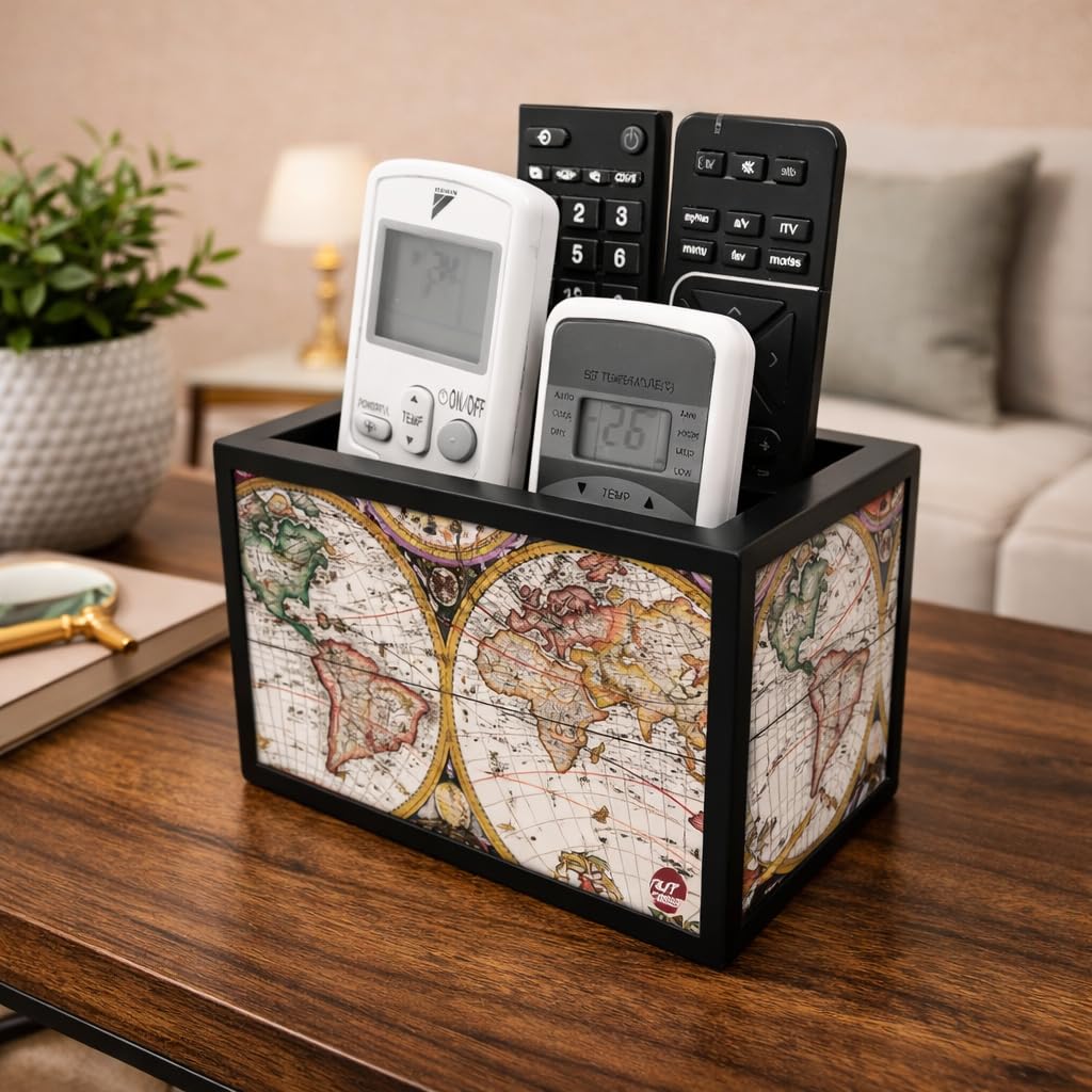 Nutcase Designer Wooden Remote Control Holder Stand Organizer Caddy for TV/AC Remotes-Multipurpose Desk Organiser-6�x4�x4�