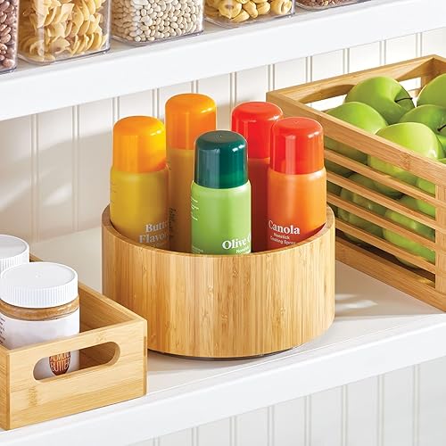 Miniatura 2 de mDesign Lazy Susan - Plato giratorio de bambú para gabinete de cocina, despensa, refrigerador, armarios o mostrador, organizador totalmente